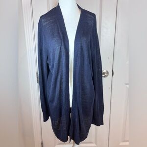 Ann Taylor Navy Lightweight Summer Linen Blend Longline Open Front Cardigan XXL